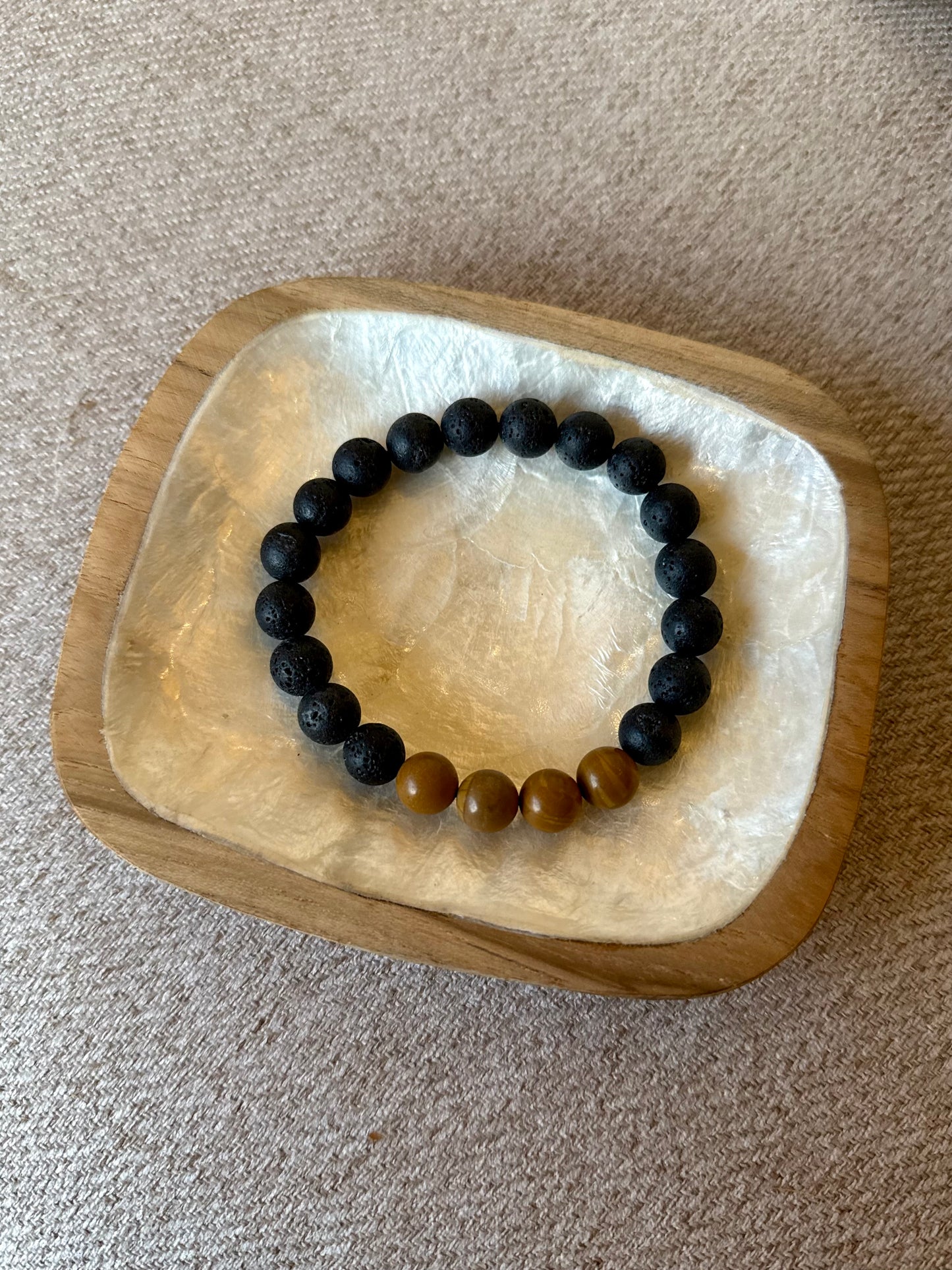 Bracelet homme en pierre de lave & jaspe paysage – pierre d’ancrage et d’harmonie – fait main à Bali