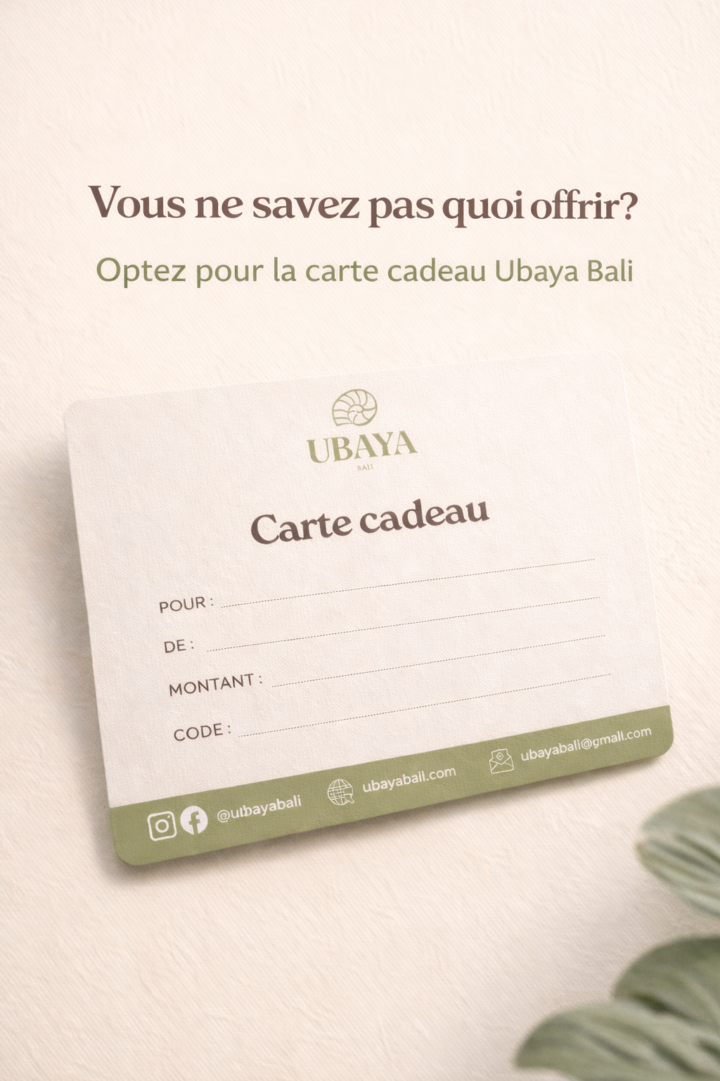 Carte-cadeau Ubaya Bali