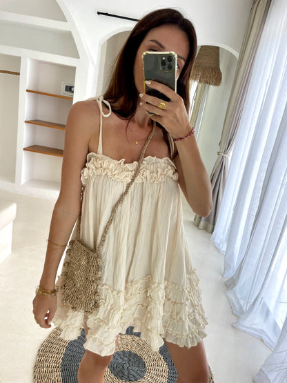 Pochette téléphone en fibres naturelles – Finition décorative à petites boules