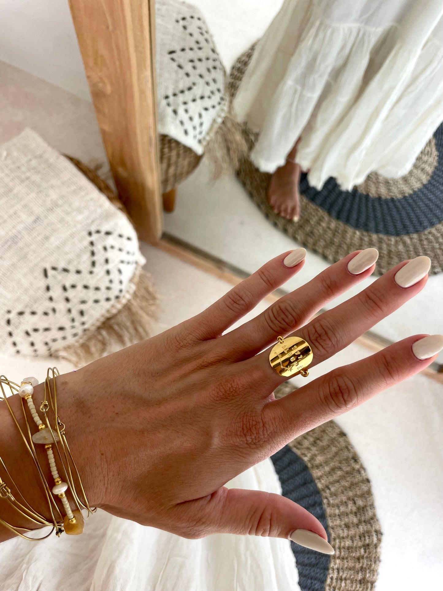 Bague “777 Aligné” – Laiton plaqué or, symbole d’alignement et de guidance intérieure