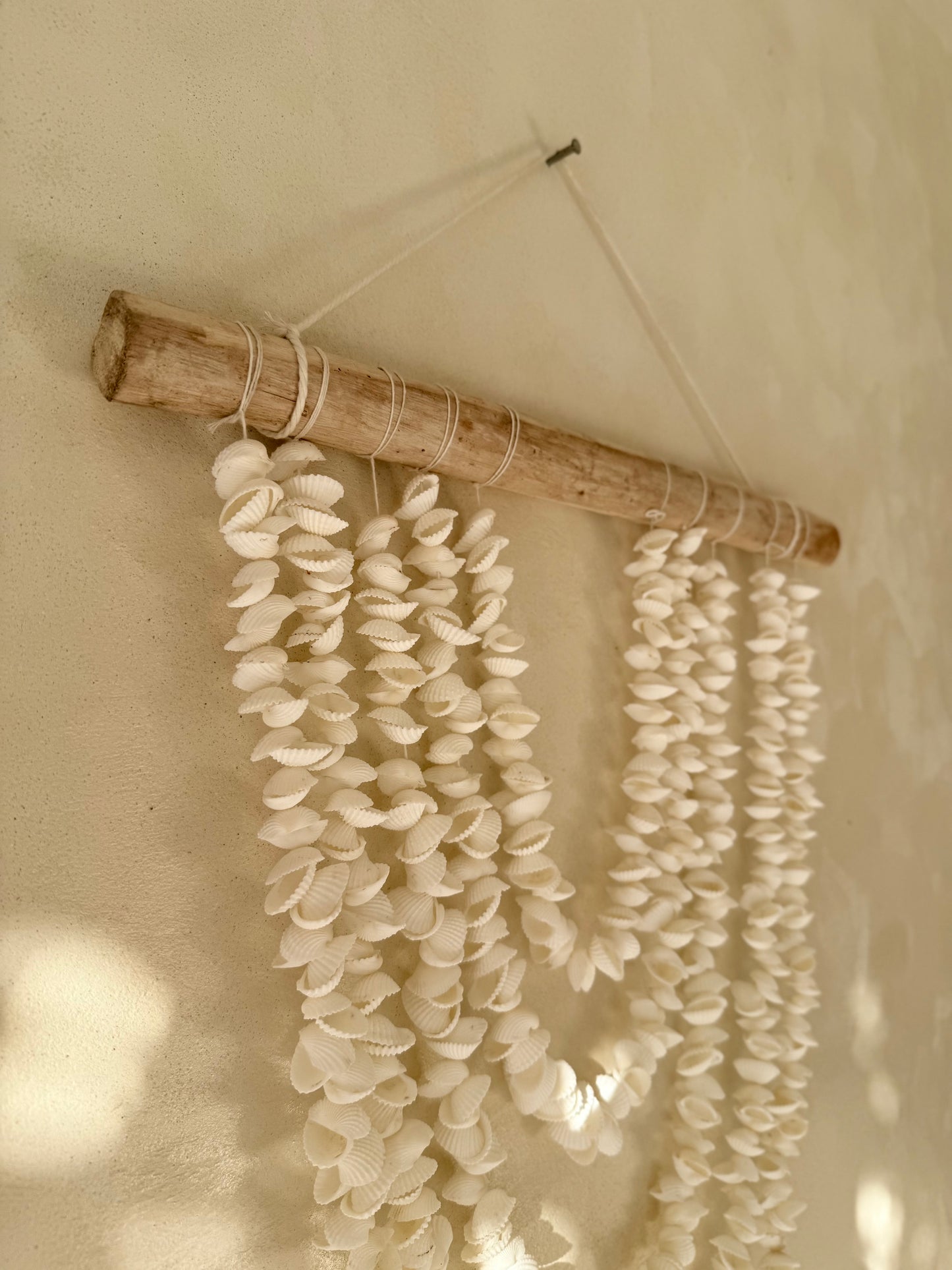 Suspension murale en bois flotté et coquillages Anadara – création artisanale de Bali
