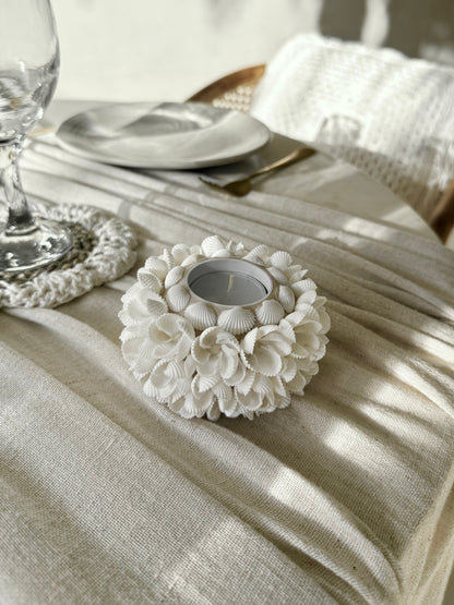 Bougeoir rond en coquillages Anadara – charme naturel et éclat balinais