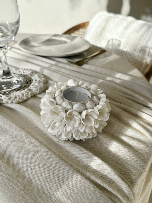 Bougeoir rond en coquillages Anadara – charme naturel et éclat balinais