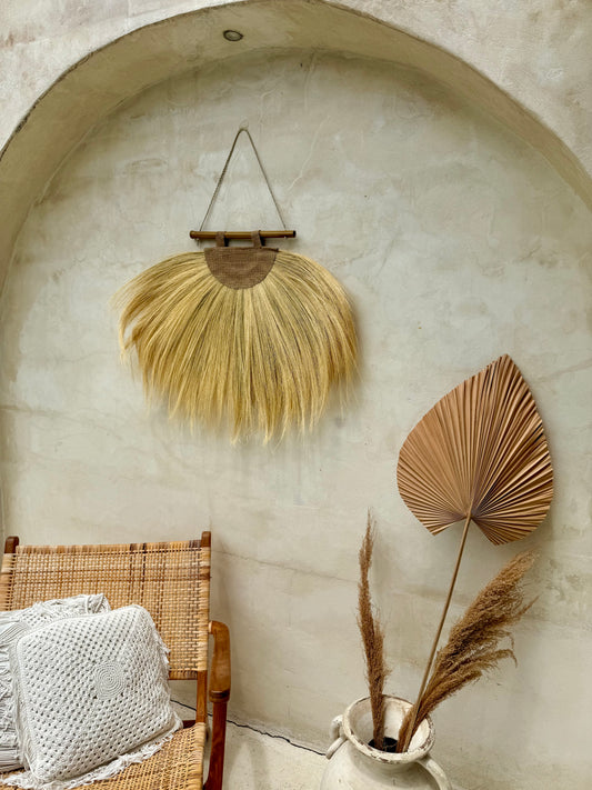 Décoration murale en herbe de Rayung naturelle – suspension artisanale bohème de Bali