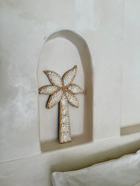 Grand palmier en coquillages Anadara et perles de bois – pièce artisanale unique