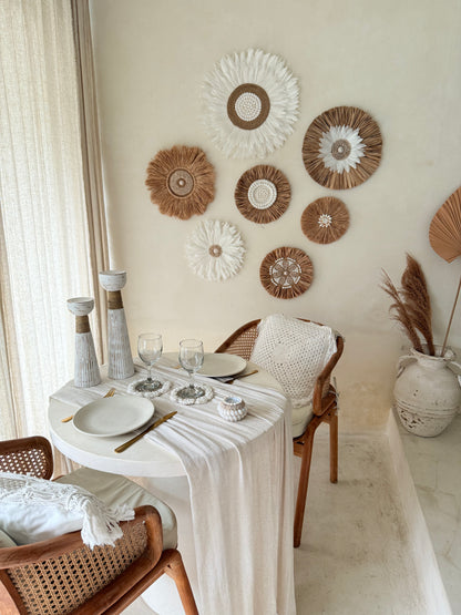 Bougeoir rond en coquillages blancs et cauris – décoration artisanale bohème