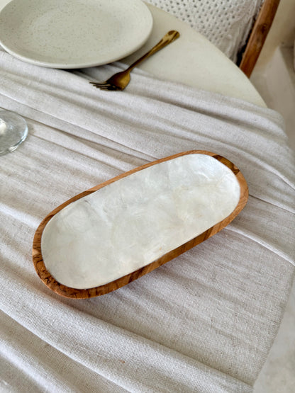 Grande coupelle ovale en bois de manguier et nacre – élégance naturelle et espace généreux