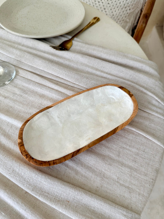 Grande coupelle ovale en bois de manguier et nacre – élégance naturelle et espace généreux