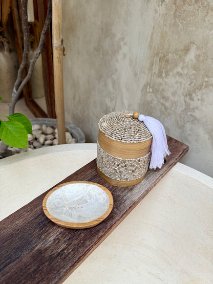 Porte-savon ovale en bois de manguier et nacre – raffinement naturel et artisanat balinais