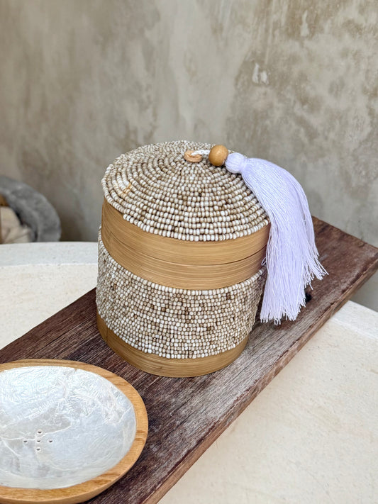 Petite boîte en perles et bambou – fait main à Bali