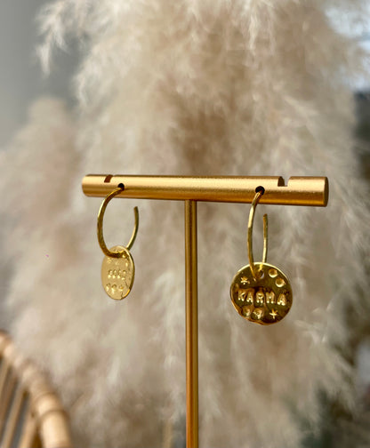 Boucles d’oreilles personnalisées – Laiton plaqué or, messages inspirants (vendues à l’unité)