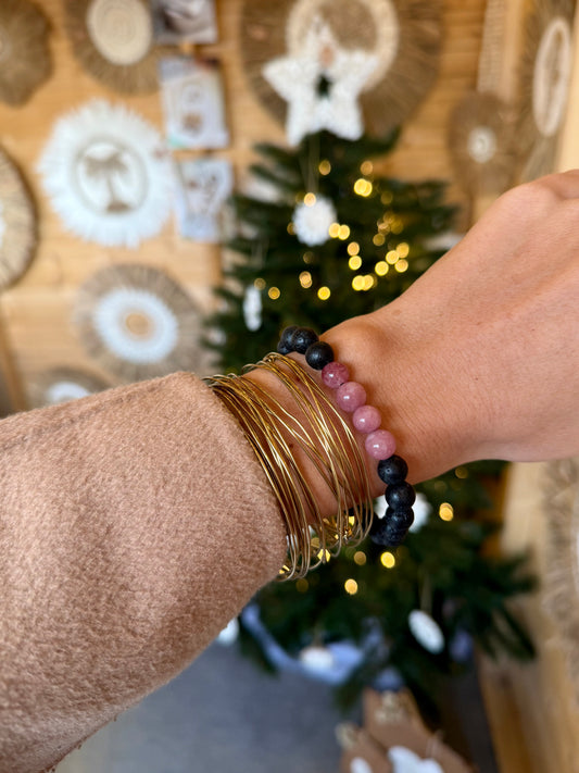 Bracelet en pierre de lave & Jaspe rouge clair – Pierre de vitalité & énergie – Fait main à Bali