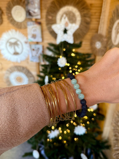 Bracelet en pierre de lave & Amazonite – Pierre d’apaisement et d’expression – Fait main à Bali