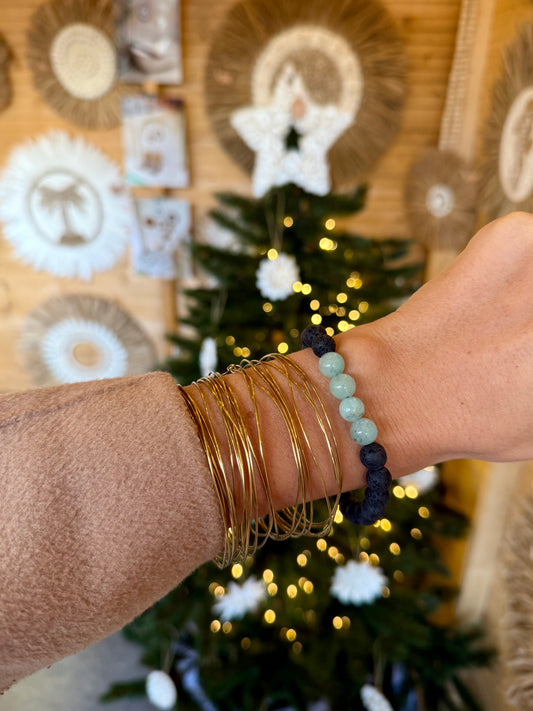 Bracelet en pierre de lave & Amazonite – Pierre d’apaisement et d’expression – Fait main à Bali