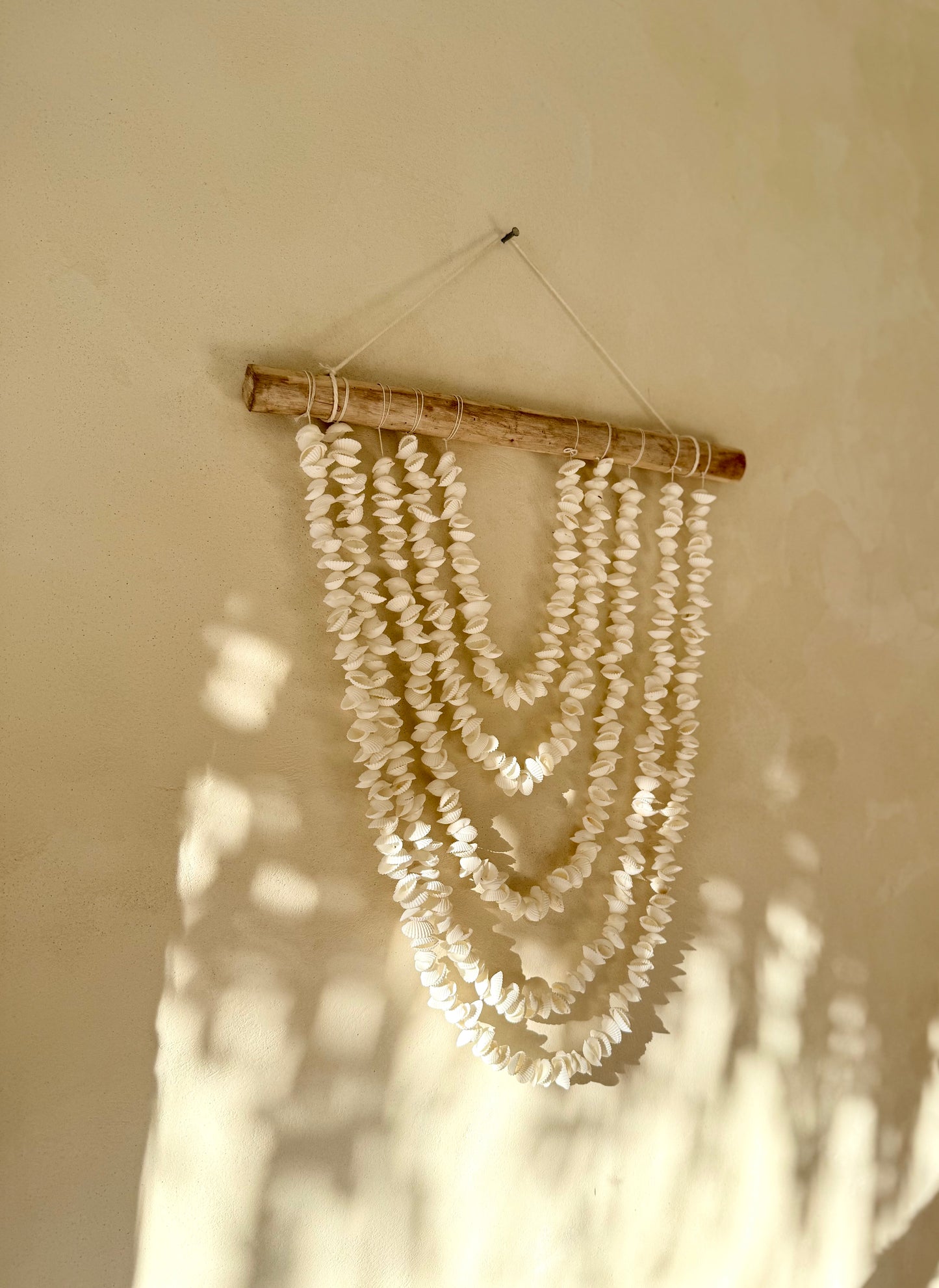 Suspension murale en bois flotté et coquillages Anadara – création artisanale de Bali